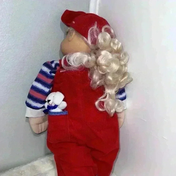 1997 Cititoy Bashful Kids Doll 22 Inch Blonde Girl Red Overalls Blue Eyes - Picture 9 of 13
